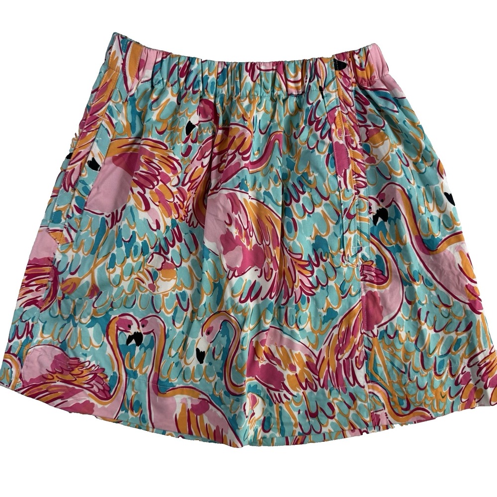 Lilly Pulitzer Cissy Pink Flamingo Cotton Skirt Womens XS Elastic Waist Pockets‎